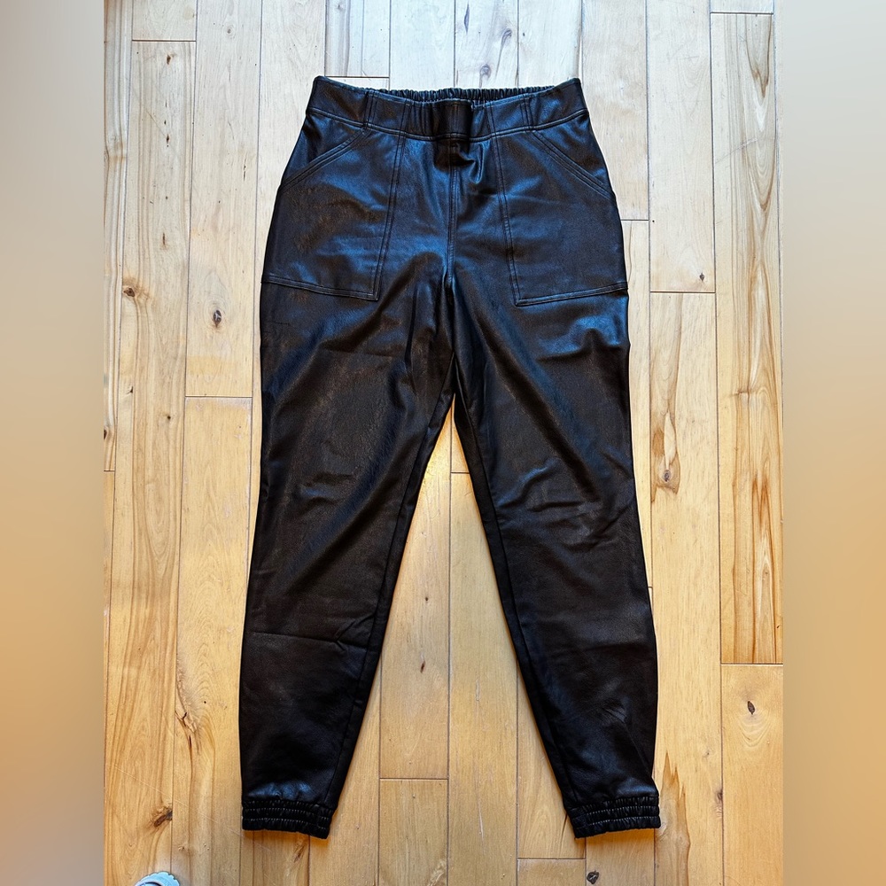 SPANX Black Faux-Leather Ankle joggers